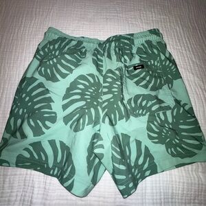 RSQ Green Leaf Print Swim Shorts